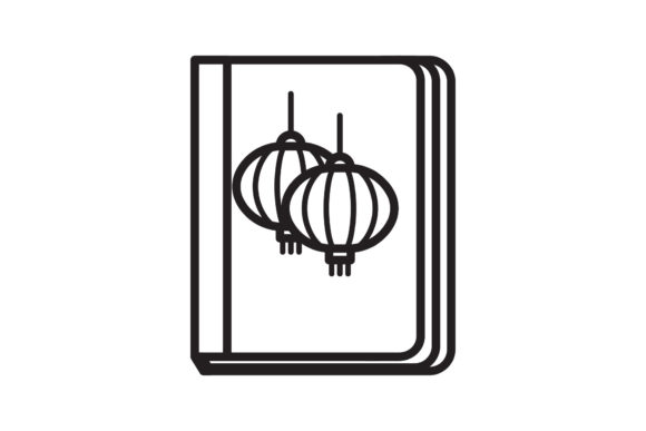 Book Icon Lanterns Black Line Design Art: A Versatile Freebie for Modern Marketing