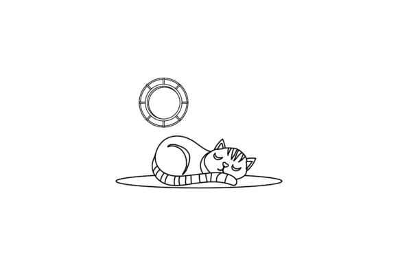 Flat Icon Cat Sleep Coloring Page – A Versatile Graphic for Creative Projects