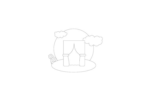 House Curtains Sun Cloud Graphics for Modern Coloring Pages Amp